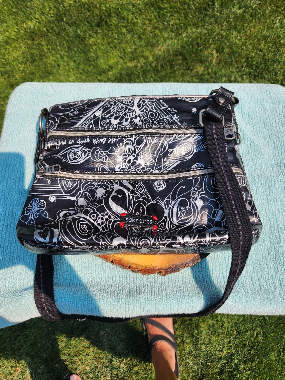 Sakroots Black and White Floral Crossbody Bag Limited Edition Metallic Songbird